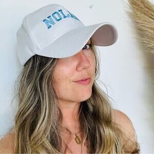 VINTAGE White Blue Nolan Lettered Stitched Hook Loop Adjustable Baseball Hat